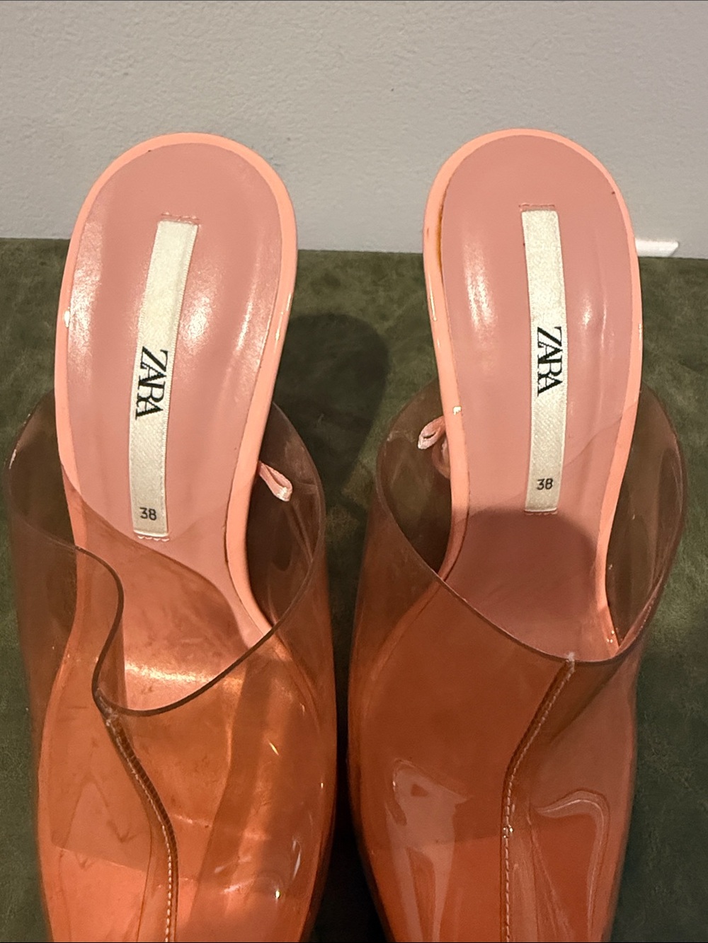 Zara Transparent Coral Pointed Mule Heels - Picture 7 of 7